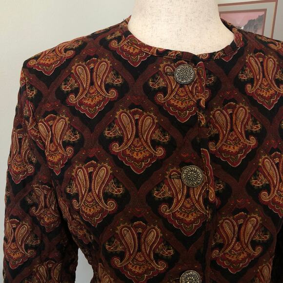 VTG 90s Susan Bennett Tapestry Paisley Jacket Baroque Boho Western Blazer Small - Picture 2 of 9